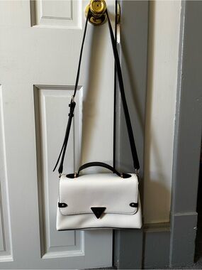 Guess White Crossbody Top-Handle Bag with Black Trim